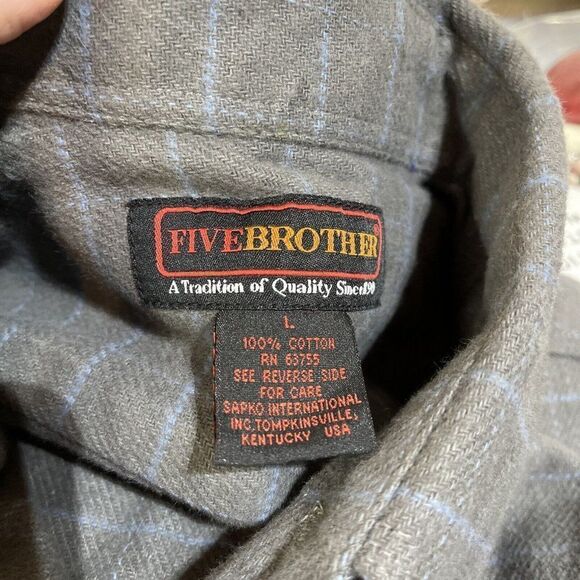 Vintage Five Brother  Plaid Flannel Long Sleeve Button Shirt Blue Made In USA - Picture 5 of 6